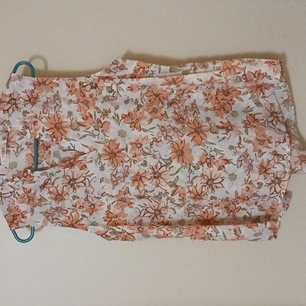 Orange Floral Sleeveless Blouse with Mandarin Collar